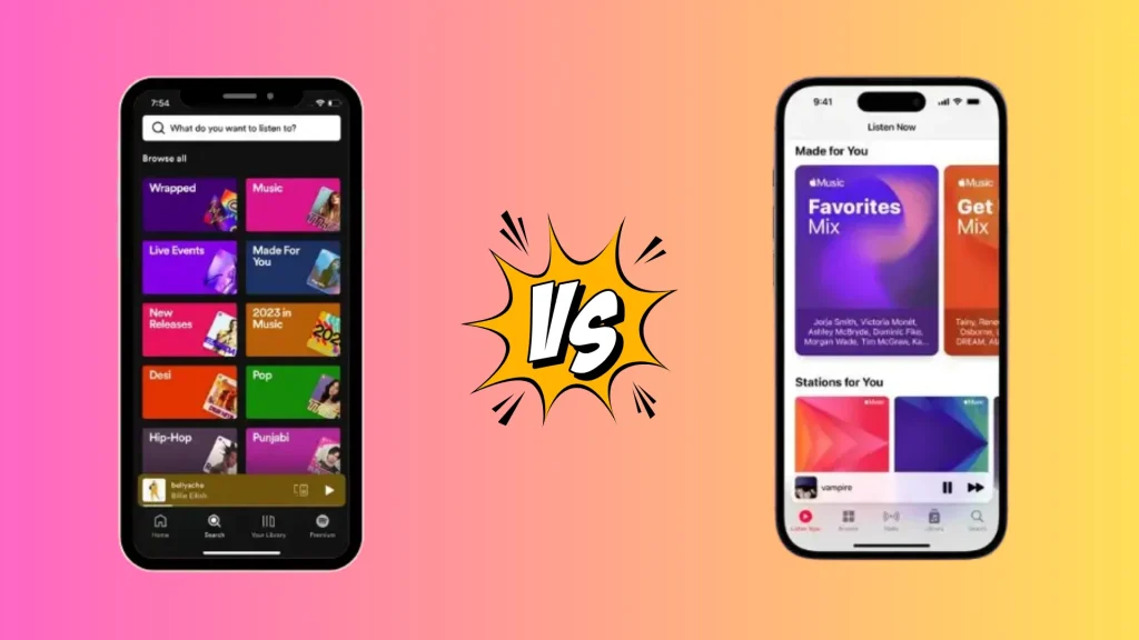 Spotify vs Apple Music Interface do aplicativo