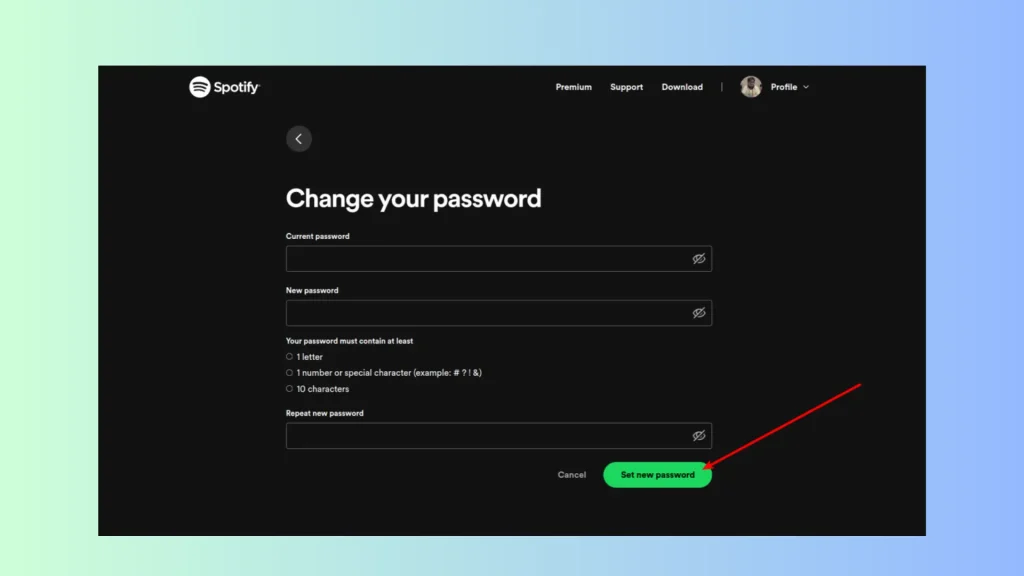 Alterar senha do Spotify