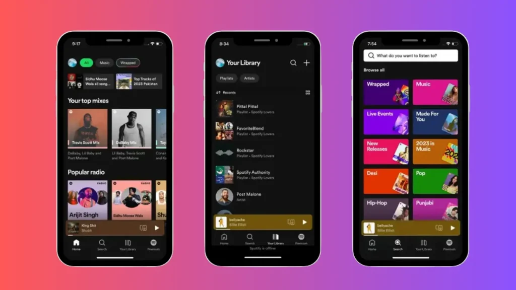 Sotify Grátis vs. Premium Biblioteca de conteúdo