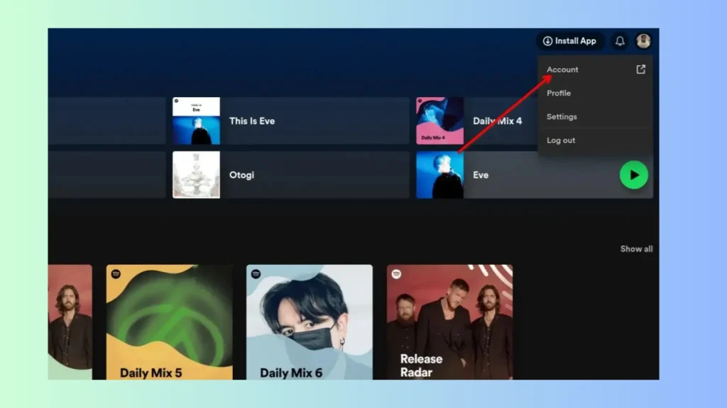 clique na conta do Spotify